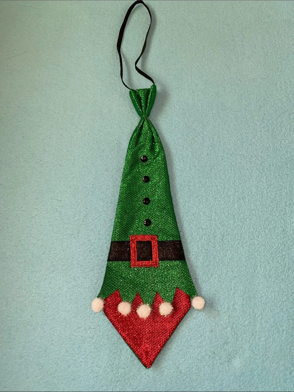 CHRISTMAS elf adult tie festive glitter pom poms size OSFA